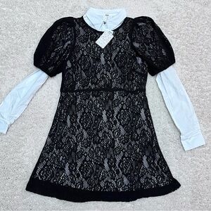 Free People Pretty Princess Dress Set, black lace & white shirt dress underneath